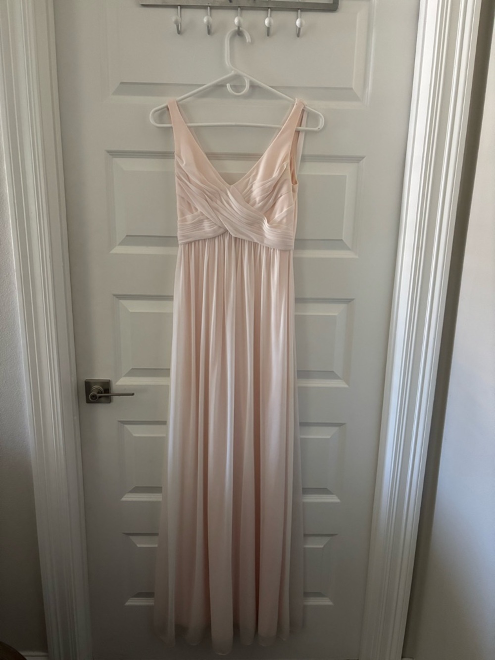 David's Bridal Light Blush Ruched Empire Waist Maxi Dress